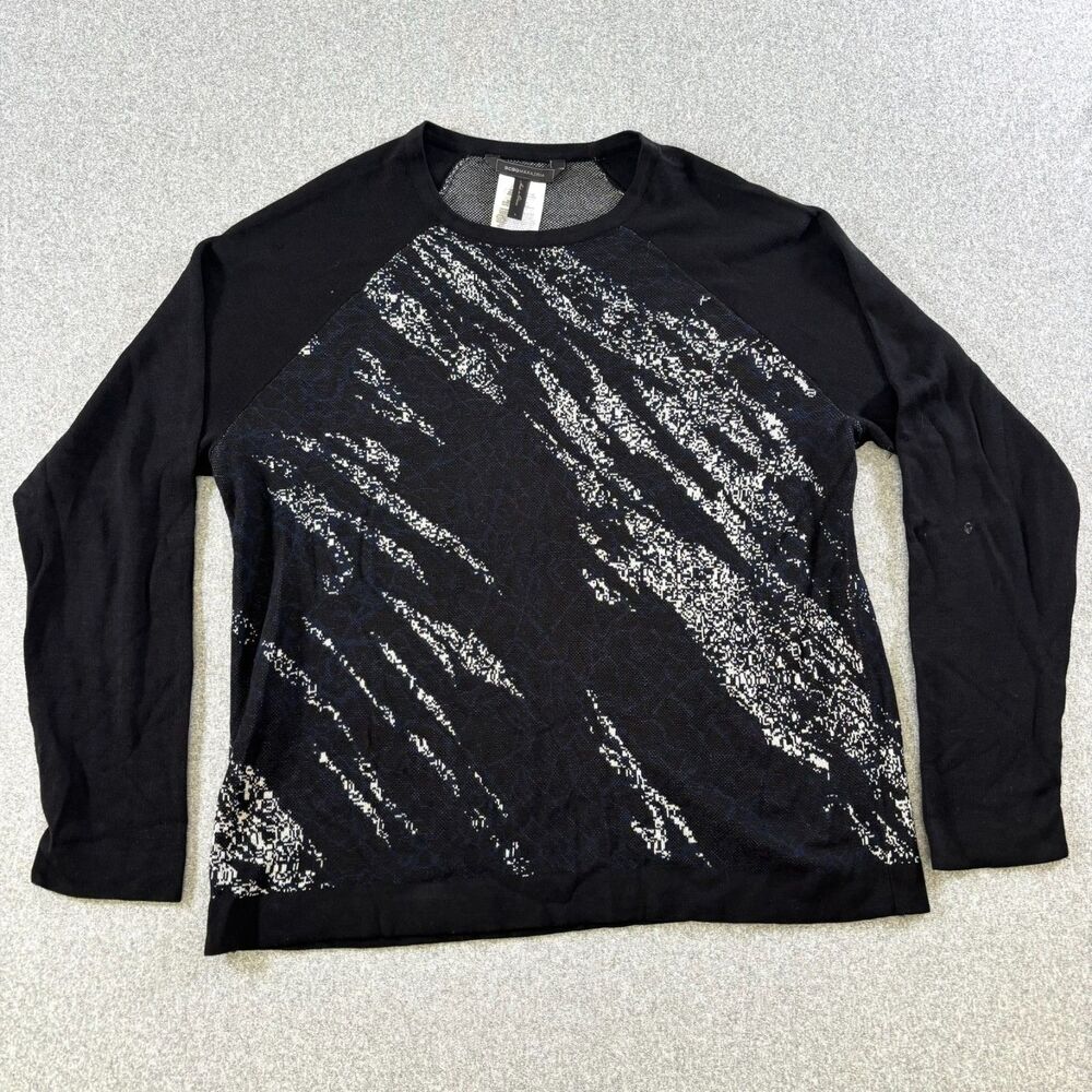 BCBGMAXAZRIA Women’s Silk Blend Sweater Large Black White Abstract Pullover